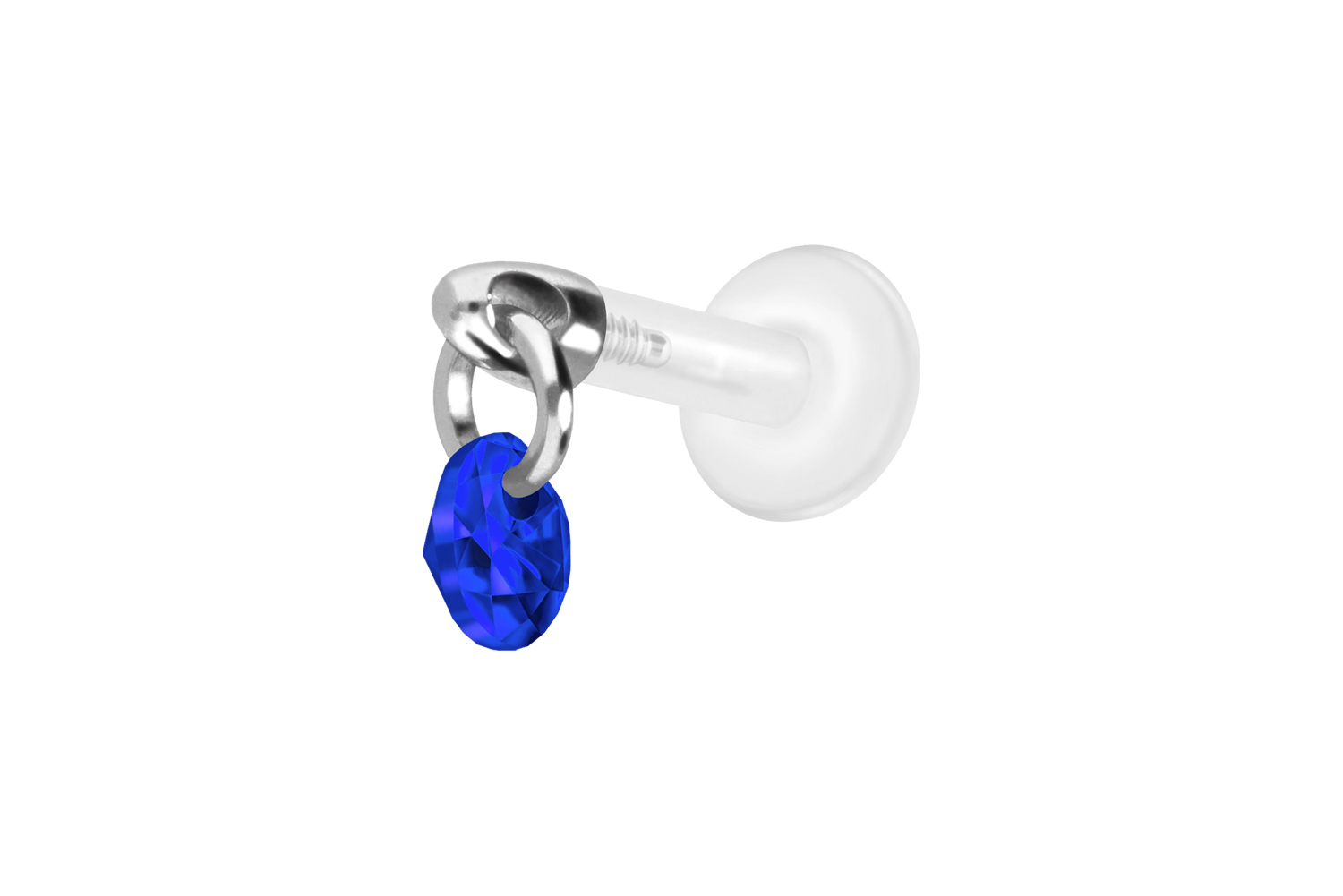 PTFE Labret Piercing mit Innengewinde + Titan-Aufsatz RUNDER KRISTALL